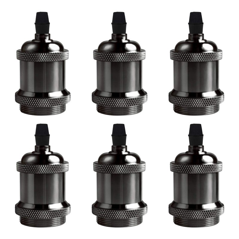 DiCUNO E26 Vintage Lamp Socket, Edison Pendant Light Socket Replacement, Antique Retro Hanging Lamp Holder for Industrial, Decorative, DIY Lighting, 600â„ƒ Heat Resistant, 6 Packs (Color: Pearl Black) - Image 1